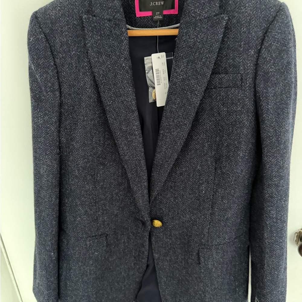 J. Crew women’s Navy Herringbone Wool Blazer